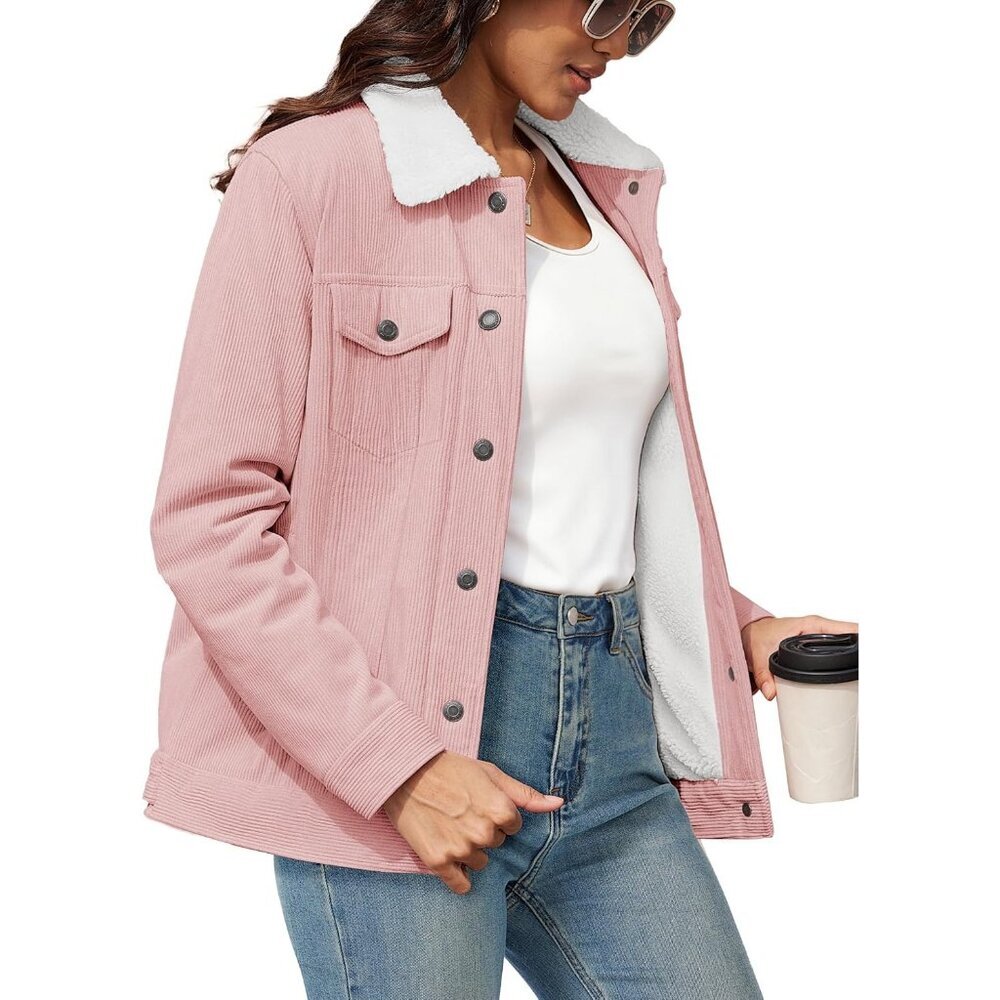 Women's Fleece Lined Pink Trendy Vest Jacket Coat Shacket Warm Winter Western